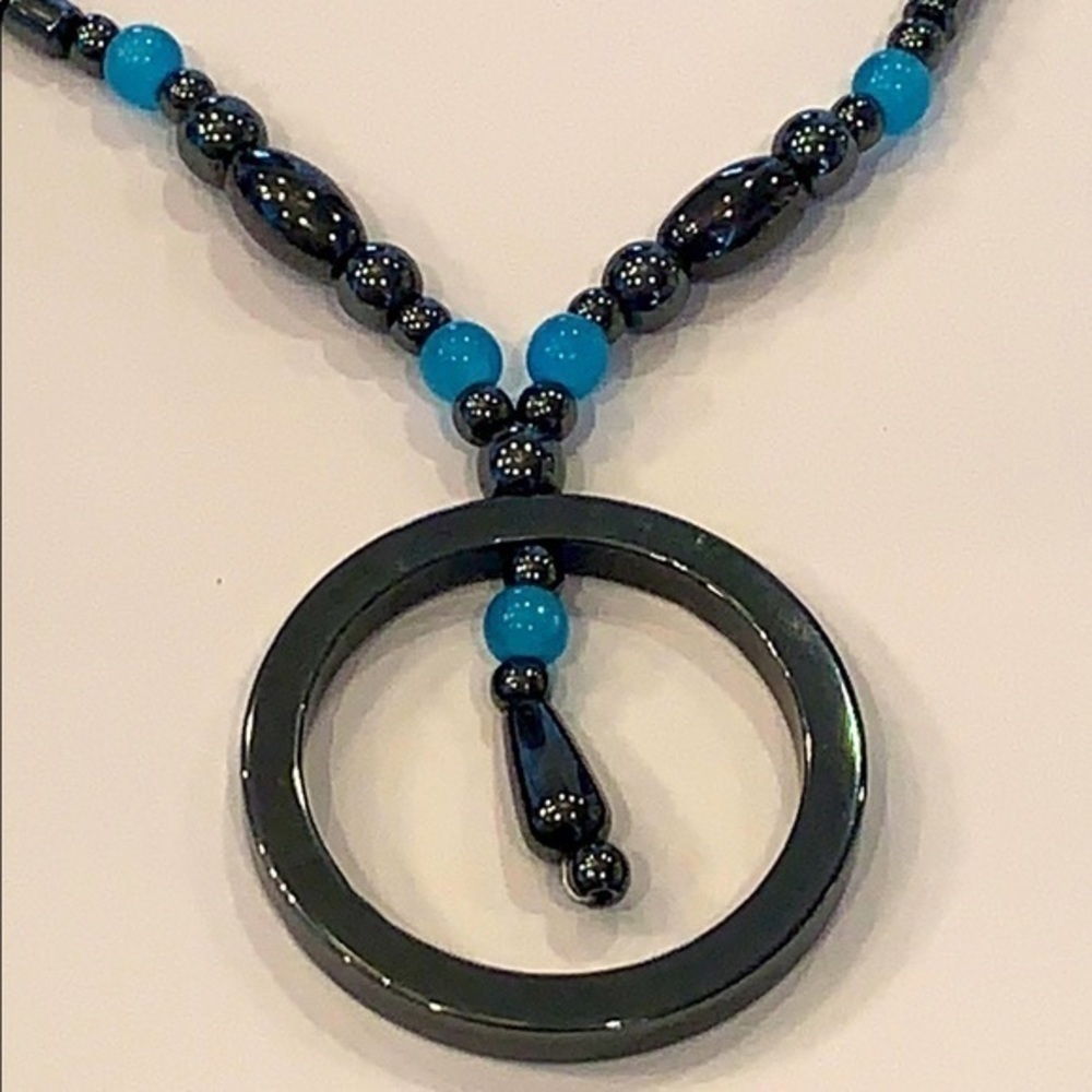 Hematite open circle pendant necklace